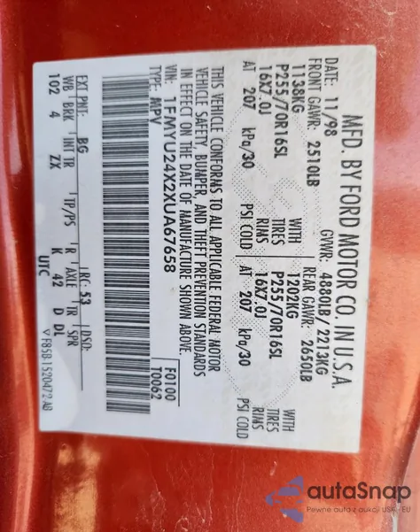 1999 Ford Explorer from USA, damaged, VIN 1FMYU24X2XUA67658